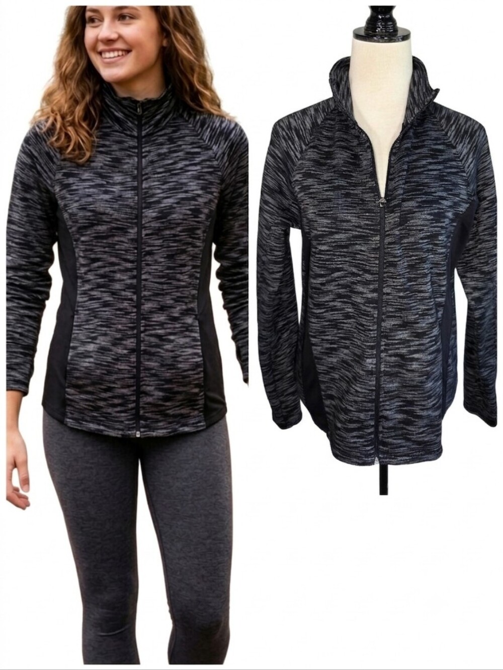 Tek Gear Women’s Black Space-Dye Full-Zip Athletic Jacket Women's Size Large